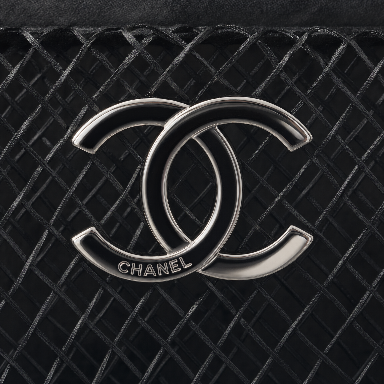 Close-up of Chanel CC interlocking logo hardware